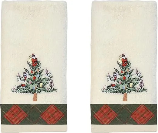 Spode - Fingertip Towels, Soft & Absorbent Cotton, Set of 2 Christmas Tree Tartan Collection