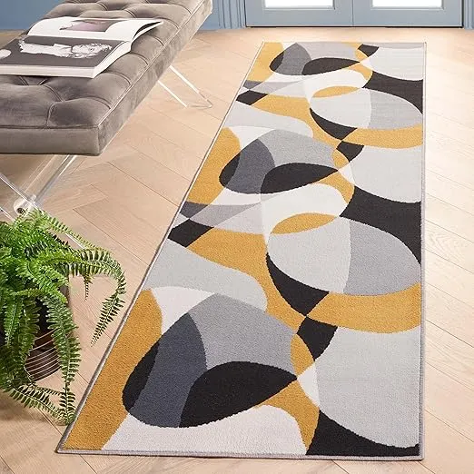 SAFAVIEH Odyssey Collection Runner Rug - 2'2" x 8' Runner, Grey & Gold Black, Modern Abstract Design, Ideal for High Traffic Areas in Living Room, Bedroom, Dining Room (ODY824G-28)