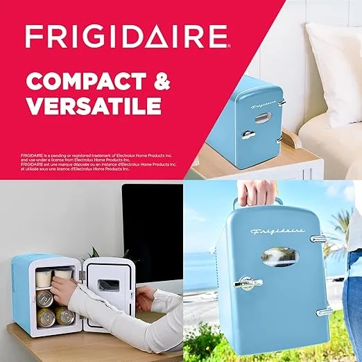 Frigidaire EFMIS175 Retro 9-Can Mini Personal Fridge Portable Cooler for Car, Office, Bedroom, Dorm Room, or Cabin, 11.8"D x 7.1"W x 10.1"H, Blue