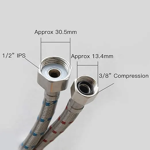 Homevacious 24-Inch Length Faucet Connector, Braided Stainless Steel - 3/8" Female Compression Thread x 1/2" I.P. Female Straight Thread, x 2 Pcs (1 Pair)