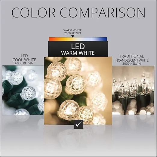 G12 LED Razzberry Warm White Prelamped Light Set, Green Wire - 70 G12 Warm White LED String Lights, 4" Spacing