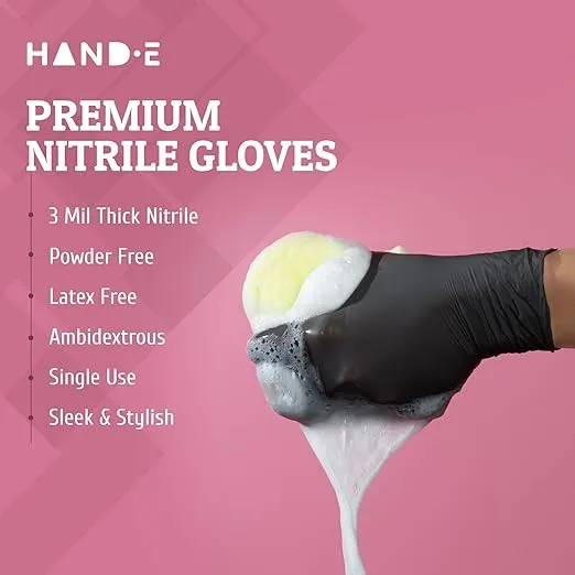 Hand-E Touch Black Nitrile Disposable Gloves - Latex Free BBQ, Tattoo, Hair Dye, Cooking, Mechanic Gloves