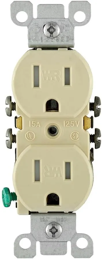 Leviton W5320-T0I 15-Amp 125-Volt NEMA 5-15R, 2 Pole, 3 Wire, Weather and Tamper Resistant Duplex Receptacle, Ivory