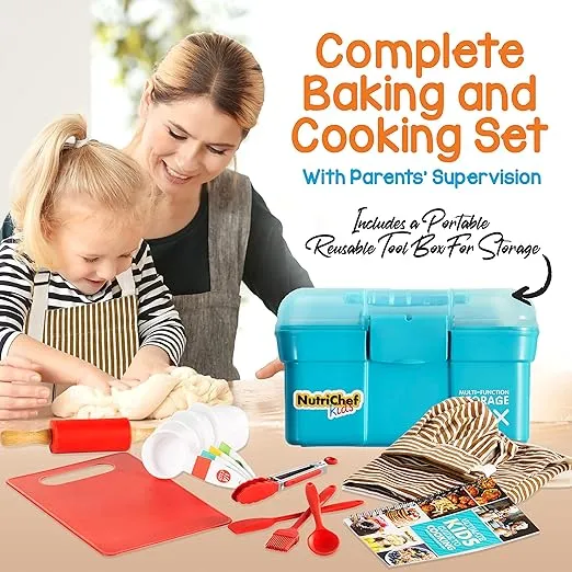 NutriChef Kids Cooking & Baking Set - Complete Cooking Set for Girls & Boys, Includes Little Chef's Apron. Kitchen Supplies, Nylon Knives, Utensils, & Baking Tools, Great Gift for Ages 4 and Up