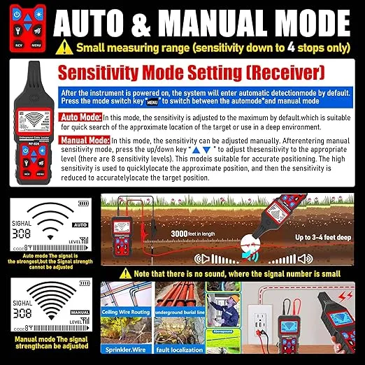 NOYAFA nf-826 Localizador de cables subterráneo, detector de seguimiento de cables, detector de cables de tubería subterránea y pared Fusible, interruptor, buscador de fallos de cortocircuito/detector