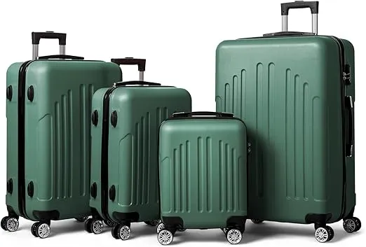 Karl home Luggage Set of 4 Hardside Suitcase Sets with TSA Lock 4 Spinner Wheels, ABS Lightweight Trolley Travel Case for Carry On Check-in Business Trip, Vintage Green (16/20/24/28)