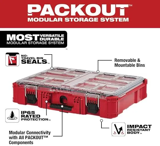 48-22-8430 For Milwaukee10-Bin Impact Resistant Polymer Packout Organizer Length 19.76 in. Width 15 in. Height 4.61 in.