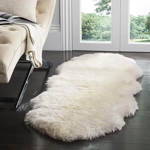 SAFAVIEH Sheep Skin Collection Runner Rug - 2' x 6', Natural & White, Handmade Rustic Glam Genuine Pelt, 3.4-inch Thick Ideal for High Traffic Areas in Living Room, Bedroom (SHS211A)