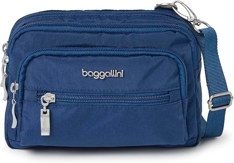 Baggallini Triple Zip Small Convertible Crossbody Fannypack Belt Bag-Lightweight Water-Resistant