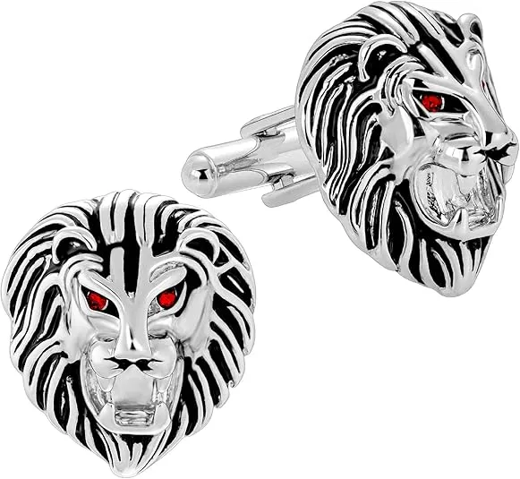 HAWSON Vintage Lion Head Cufflinks for Men with Gift Box, Gold Silver Black Tone Cuff Links for Men's Dress Shirts and French Cuff Shirts, Mens Personalized Jewelry or Accessories Unique