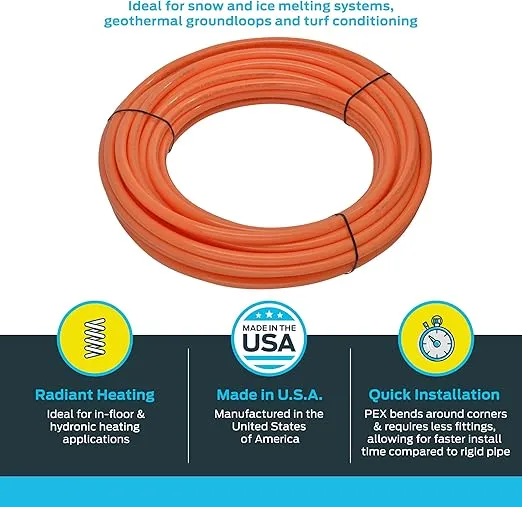 SharkBite 3/4 Inch x 100 Feet Orange PEX Pipe, Oxygen Barrier Flexible Water Tubing for Radiant Heating, U870O100