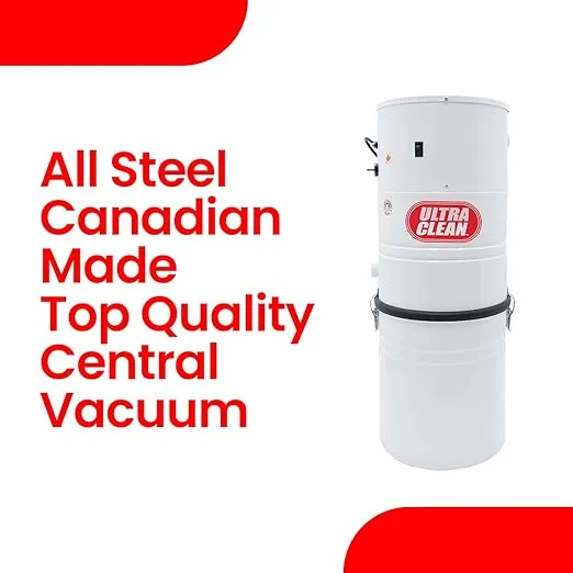 Ultra Clean SC100 Heavy Duty Powerful Central Vacuum System 655 AW All Steel Construction for up to 5,000 sq.ft. Homes – Made in Canada White