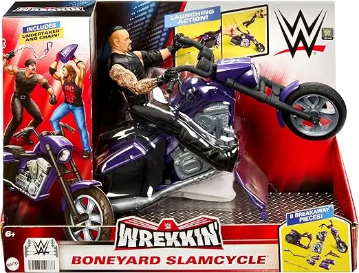 Mattel WWE Wrekkin' Slamcycle Vehicle & Action Figure Playset with Toy Motorcycle & Undertaker 6-inch Collectible, Launching Action & Breakaway Parts