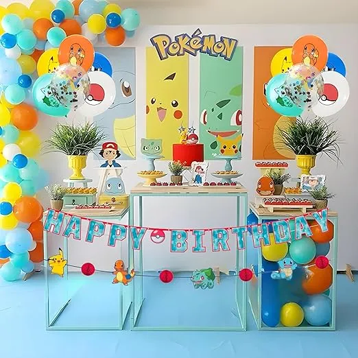 Pokemon Paper Party Banner Kit (Pack of 2) - Easy to Hang Colorful Party Supplies, Ideal Party Decorations for Birthdays, Pokemon Themed Events & Kid's Parties