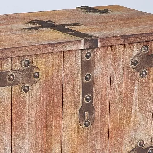 Household Essentials Decorative Trunk, Victorian Style, Aged-Wood Finish and Metal Accents, with Fully Opening Lid and Ring Handles