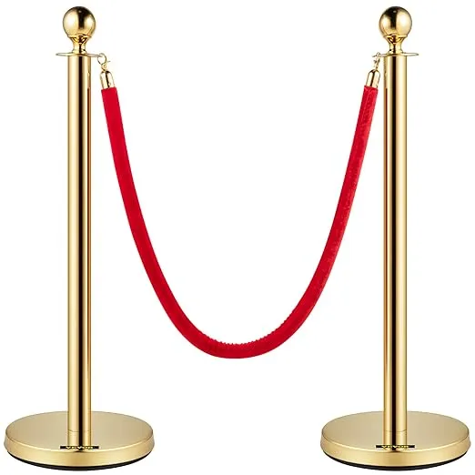 VEVOR Stanchions and Velvet Ropes 4Pcs, Solid Base with Stainless Steel Post, 5ft Red Velvet Ropes and Posts, Crowd Control Barriers Gold Stanchions, Red Carpet Runner Poles for Party Supplies