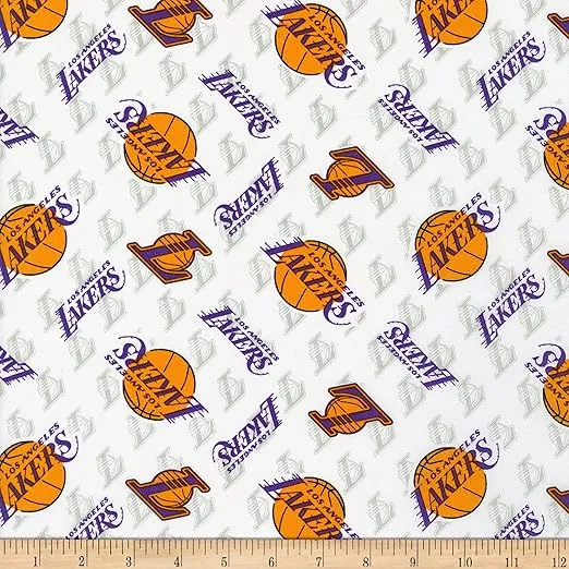 NBA LA Lakers Tossed Logo White, Fabric by The Yard