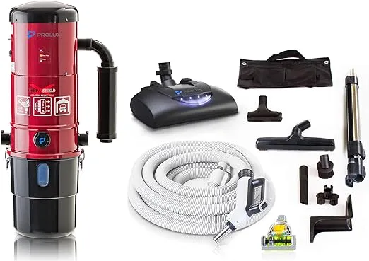 Prolux CV12000 Red Central Vacuum Cleaner Unit System Electric Hose Power Nozzle Kit 25 Year Warranty and HEPA Filtation System