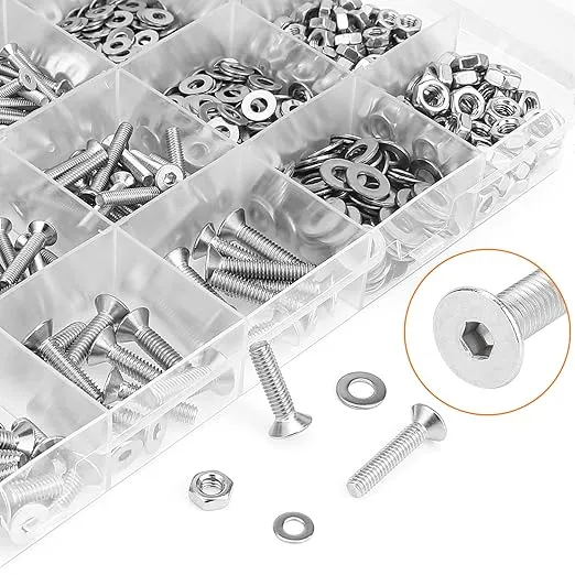 1280 Pieces M2 M2.5 M3 M4 304 Stainless Steel Countersunk Head Socket Cap Metric Screws Bolts Washers Nuts Hardware Assortment Kit with Hex Wrenches