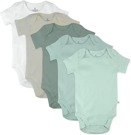 HonestBaby baby-boys 5-pack Short Sleeve Bodysuits One-piece 100% Organic Cotton for Infant Baby Boys, Unisex