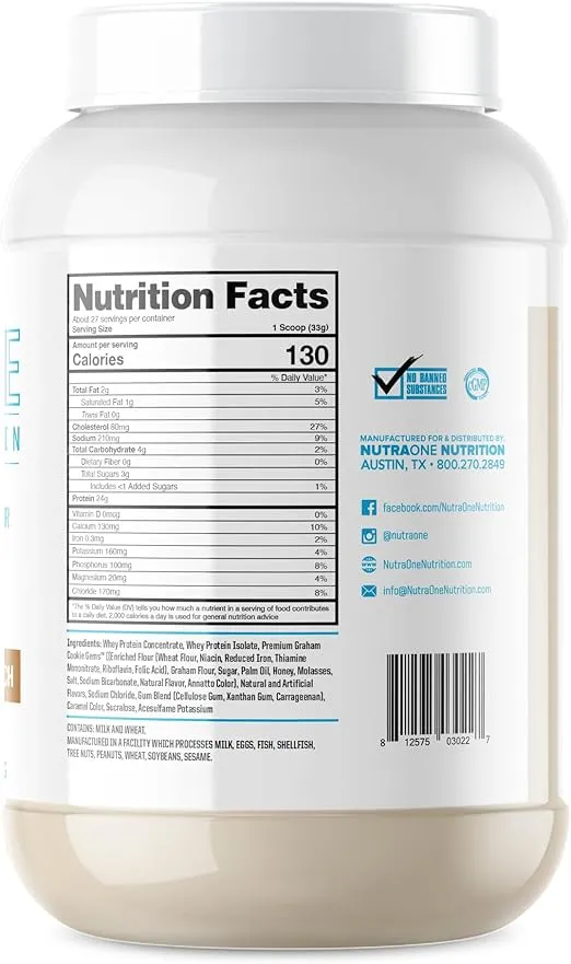 NutraOne ProteinOne Whey Protein Promote Recovery and Build Muscle with a Protein Shake Powder for Men & Women (Caramel Cookie Crunch, 2 LB)