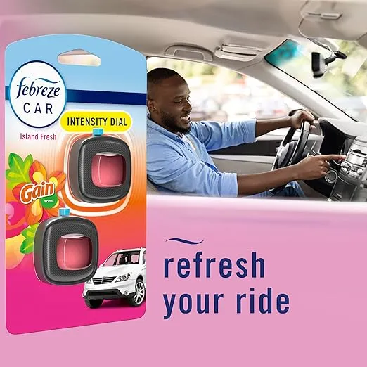 Febreze Car Odor-Fighting Air Freshener Vent Clip with Gain Scent, Island Fresh, 1 count