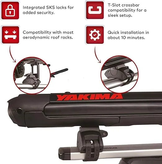 YAKIMA FatCat EVO 4, 4 Pair Skis or 2 Snowboard Universal Car Mount Travel Roof Rack w/Expandable Hinge, SKS Lock, and Tall Binding Clearance, Black