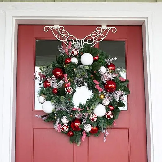 [Front Door WREATH HANGER] - Antler Design | ADJUSTABLE Hook Length for Tall and Small Doors | PADDING to Prevent Damage like Scratch and Dents | Heavy Duty Cast Iron Metal Hangar (White)