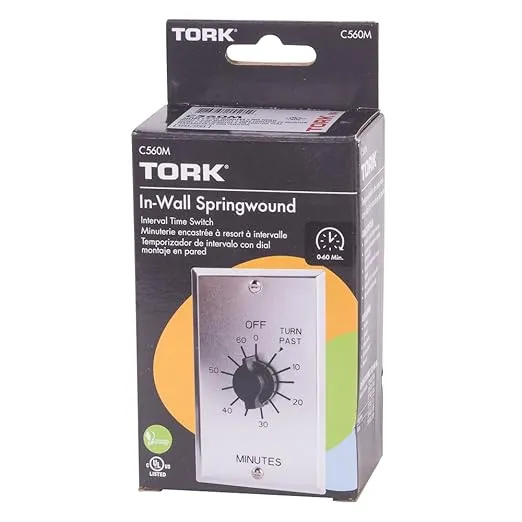 NSI TORK C560M Spring-Wound In-Wall Twist Timer with Commercial Style Metal Plate and 60-Minute Length for Automatic Shutoff of Motors or Lights