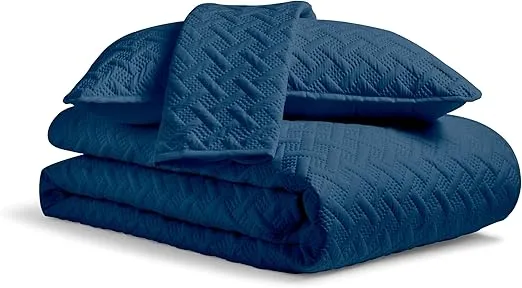 Cosy House Collection Luxury Rayon Derived from Bamboo 3-Piece Quilt Set - Ultra Soft Quilted Coverlet Bedspread - Classic Weave Stitch - Includes Quilt and 2 Pillow Shams (Full/Queen, Navy Blue)