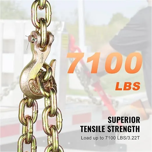 VEVOR G80 Transport Binder Chain, 3/8" x 10.3' Tow Chain with Clevis Grab Hooks, 7100 lbs Safe Working Load, Heavy Duty Trailer Logging Chain for Transporting Towing Truck Tie Down Binding Equipment