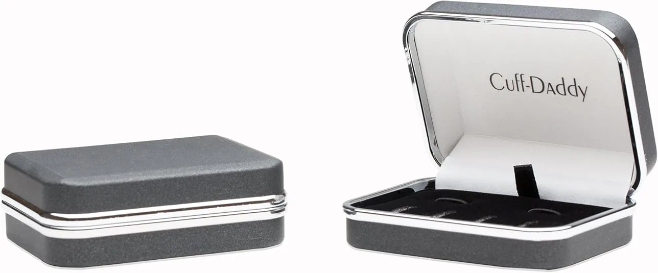 Black Onyx and Crystal Silver Cufflinks and Studs Formal Set with Travel Presentation Gift Box - 5/8" cufflinks, 3/8" studs - Men's Wedding Party Groom Groomsmen Tuxedo Shirts Accessories