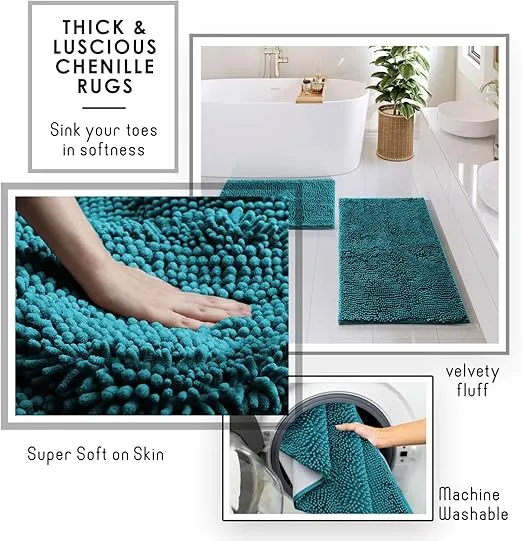 Clara Clark Bathroom Accessories Set - Teal Bathroom Set, Bathroom Sets with Shower Curtain and Rugs, 22PC Shower Curtain Set with Bathroom Trash Can