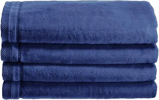 Creative Scents 100% Cotton Blue Velour Fingertip Towels - 4 Pack 11 by 18 Inch – Decorative, Extra Absorbent and Soft Face Towel, Ideal for Bathroom and Powder Room (Navy Blue)