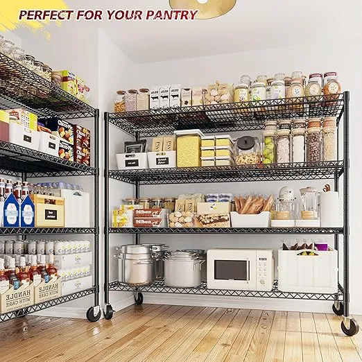 REIBII Storage Shelves 75.6" H Wire Shelving Unit with Wheels 2500LBS Heavy Duty Metal Shelves for Storage Adjustable Garage Storage Rack Pantry Shelf Commercial Shelving, 75.6" H X 55.5''W X 24" D