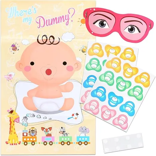 Baby Shower Games, Baby Shower Favors,Pin The Pacifier on The Baby Game for Boys Girls Baby Shower Decorations, Pin The Dummy on The Baby Game Kids Birthday Decorations Party Supplies