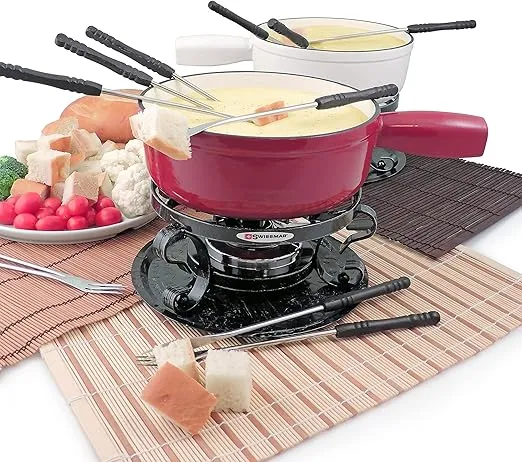 Swissmar KF-66517 Lugano 2-Quart Cast Iron Cheese Fondue Set, 9-Piece, Cherry Red