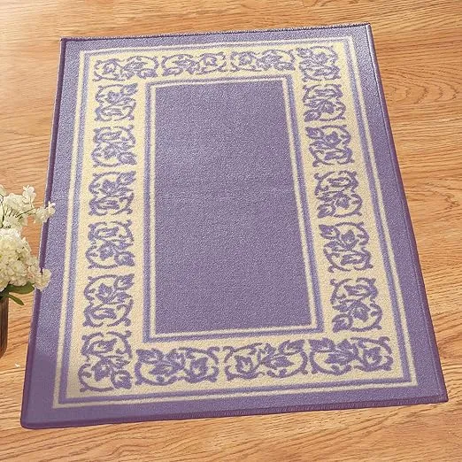 Collections Etc Floral Border Skid-Resistant Accent Rug, Lavender, 26" X 45"