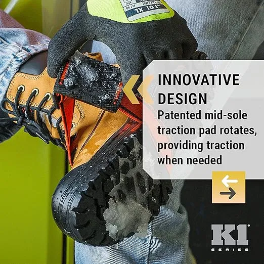 K1 Mid-Sole Ice Cleats - Rotatable Traction Aids For Shoes/Boots - Indoor/Outdoor, Climbing, Driving - Original - Orange