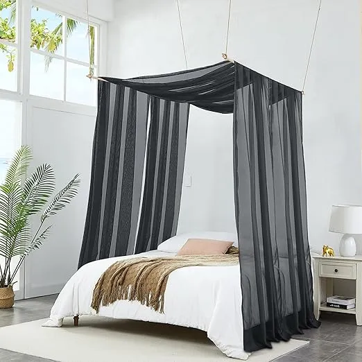 Warm Home Designs Set of 2 Black Canopy Bed Curtains in 55 x 216 Inch Size. 2 Queen Bed Canopy Curtains Can Be Turned Into Bed Scarves, Kids Bed Tent, Bed Canopy for Girls. BF Double Black 216"