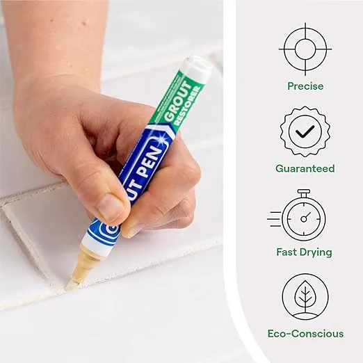 Grout Pen Cream Tile Paint Marker: Waterproof Grout Paint Pen, Tile Grout Colorant and Sealer Pen for Bathroom, Shower, Kitchen, More - Cream, Narrow 5mm Tip (7mL)