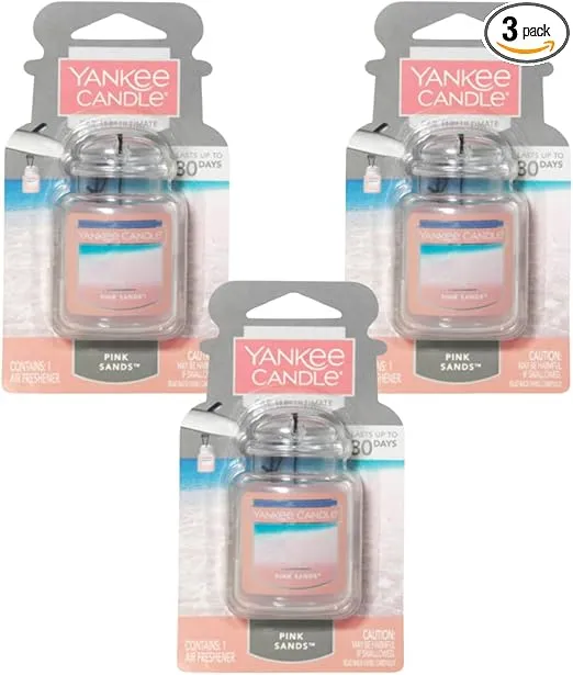 Yankee Candle Car Air Fresheners, Hanging Car Jar Ultimate, Neutralizes Odors Up To 30 Days, Pink Sands, 0.96 OZ (Pack of 3)