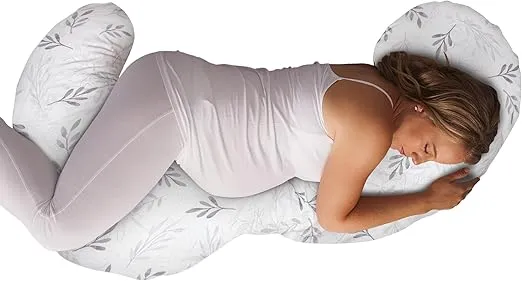 Boppy Total Body Pregnancy Pillow – Gray Wispy Leaves – Body Pillow for Prenatal & Postpartum Support – Removable Pregnancy Pillow Cover Included