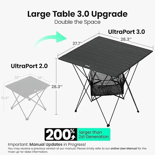 UltraPort Camp Table, Outdoor Fold up Lightweight Camping Table, Portable Camping Table, Aluminum Rollup Camping Table, with Large Storage Bag