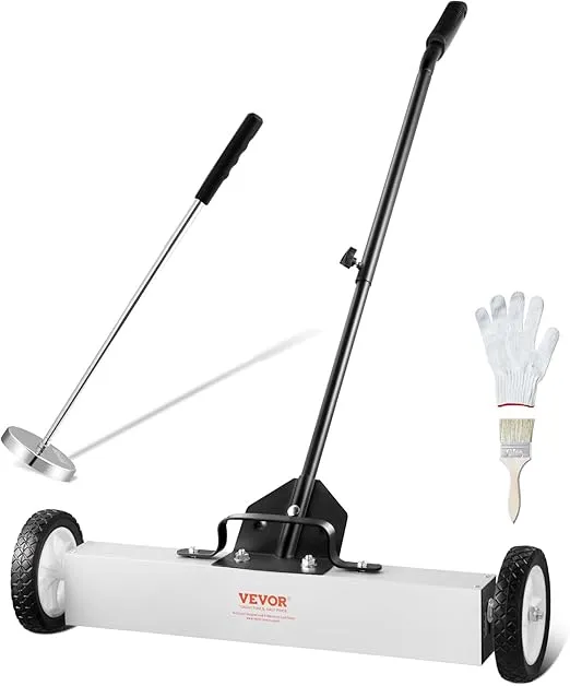 VEVOR 24-Inch Magnetic Sweeper with Wheels, 50 lbs Capacity, with Telescoping Magnetic Pickup Tool, Adjustable Handle, Magnetic Pickup Sweeper to Pick Up Nails and Screws, for Workshop, Garage, Yard