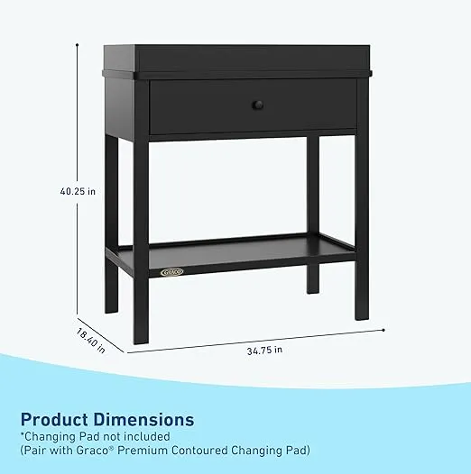 Graco Storage Baby Changing Table (Black) - GREENGUARD Gold Certified, Changing Table with Drawer, Changing Table Topper, Perfect for Any Nursery Décor