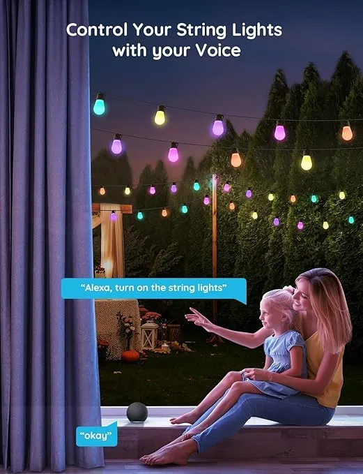 Govee Smart Outdoor String Lights H7020, RGBIC Warm White 48ft LED Bulbs for Christmas Decorations Outdoor, WiFi Patio Lights Work with Alexa, Google Assistant, APP Control, IP65 Waterproof