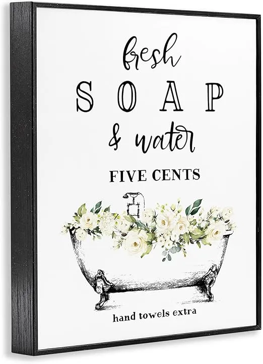 Stupell Industries Fresh Soap And Water Bath Tub Bathroom Design Framed Giclee Art Design By Artist Lettered and Lined