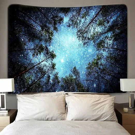 Forest Starry Tapestry Wall Hanging 3D Printing Forest Tapestry Galaxy Tapestry Forest Milky Way Tapestry Tree Tapestry Night Sky Tapestry Wall Tapestry for Dorm Living Room Bedroom (M, 4#forest star)