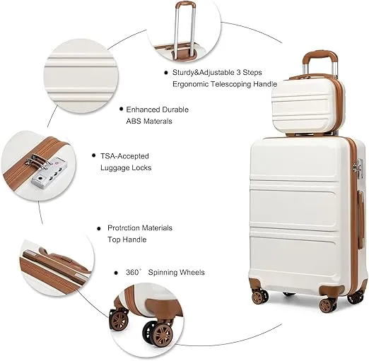 Kono Carry On Luggage Set Lightweight Airline Approved Carry On Suitcase with TSA Lock Spinner Wheels Durable Luggage Hardside Cream White